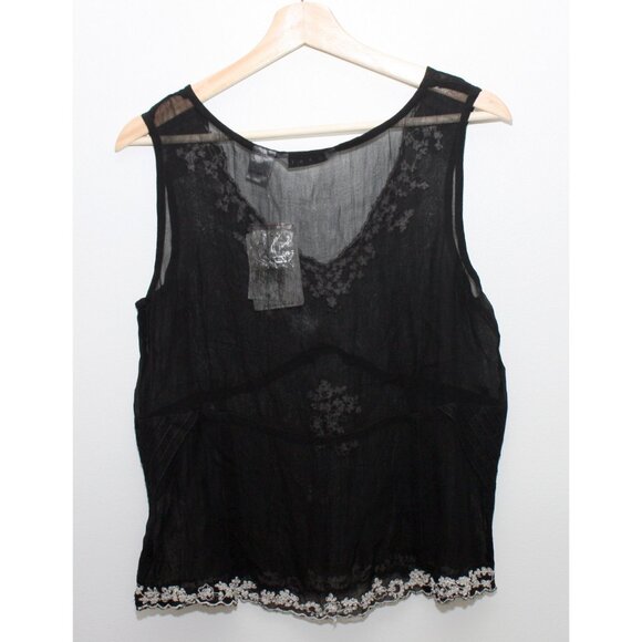 CAbi Black Sleeveless Blouse Top Viscose Laces Style #232 Medium Side Zipper New - Picture 2 of 6
